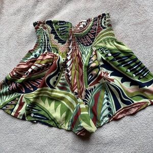 Boho green and brown shorts with elastic waistband